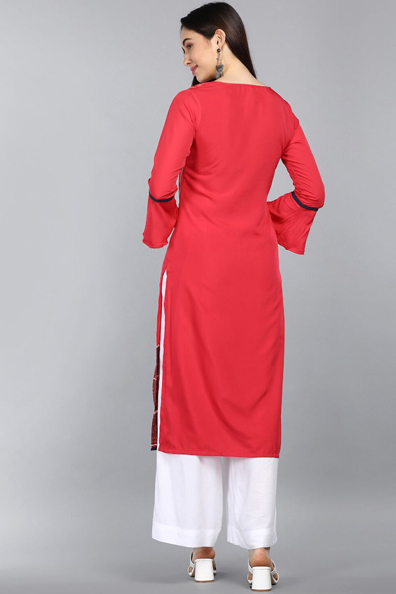 Elegant Red A - line Cotton Kurta With Dull Gold Hand Work in Stones a –  Sujatra